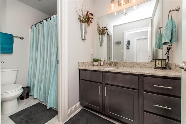 2329 Bradbury Pl, Covington, LA 70433 - full bathroom with vanity, toilet, marble finish floor, baseboards, and visible vents