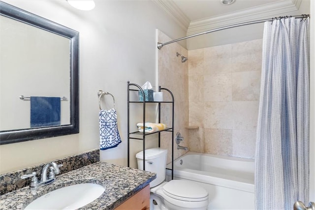 8416 Oak St Unit G, New Orleans, LA 70118 - full bathroom featuring vanity, shower / bathtub combination with curtain, crown molding, and toilet