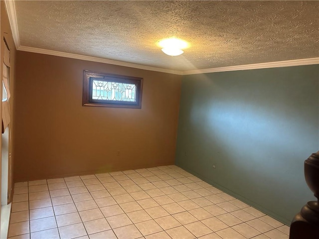 unfurnished room featuring a textured ceiling and crown molding
