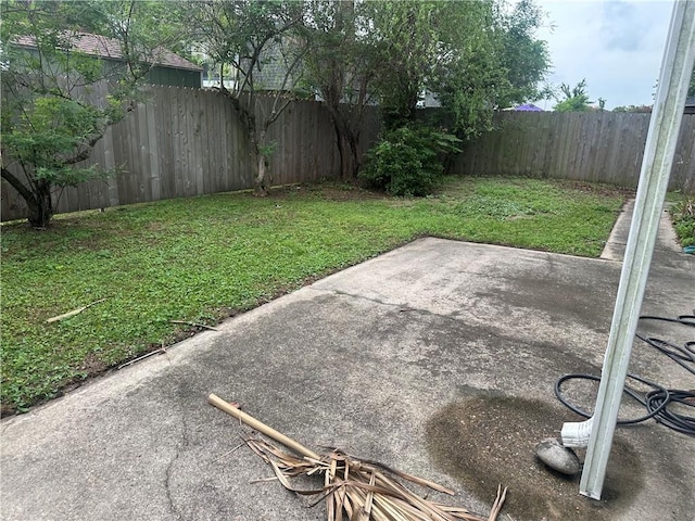 view of yard featuring a patio and a fenced backyard