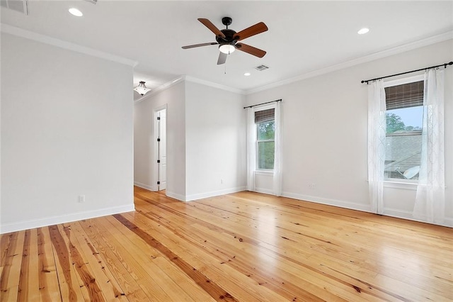386 Marina Blvd, Mandeville, LA 70471 - spare room featuring ornamental molding, light wood finished floors, baseboards, ceiling fan, and recessed lighting