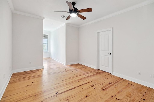386 Marina Blvd, Mandeville, LA 70471 - empty room featuring ornamental molding, light wood-style floors, a ceiling fan, and baseboards