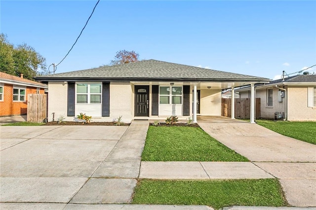 745 Oaklawn Dr, Metairie, LA 70005 - single story home featuring concrete driveway, a carport, brick siding, roof with shingles, and a porch