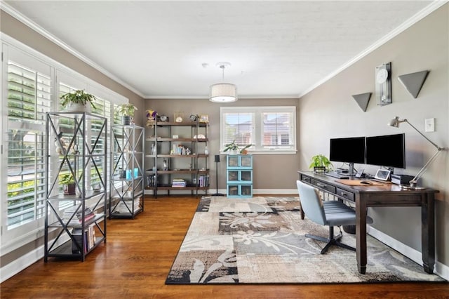 535 Amethyst St, New Orleans, LA 70124 - office area with crown molding, baseboards, and wood finished floors