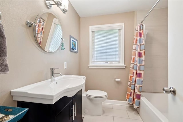 535 Amethyst St, New Orleans, LA 70124 - bathroom with tile patterned flooring, shower / tub combo, vanity, baseboards, and toilet
