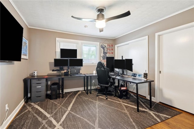 535 Amethyst St, New Orleans, LA 70124 - office area with baseboards, a ceiling fan, and ornamental molding