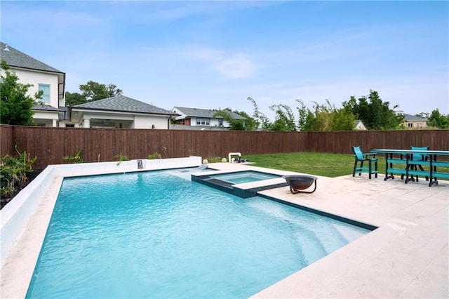 535 Amethyst St, New Orleans, LA 70124 - view of swimming pool with a yard, a pool with connected hot tub, a fenced backyard, and a patio area
