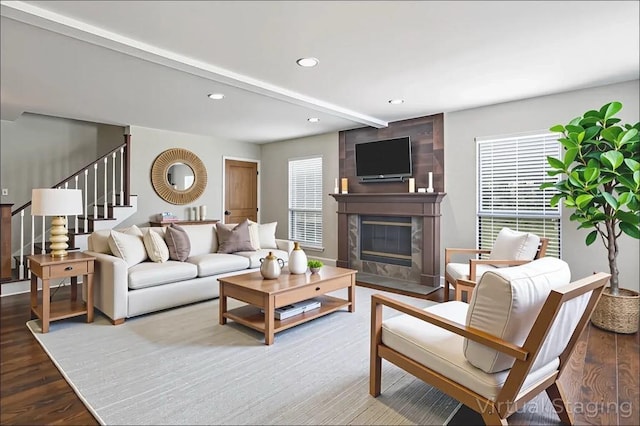 316 Lexington Dr, Mandeville, LA 70471 - living area with stairs, plenty of natural light, recessed lighting, and wood finished floors