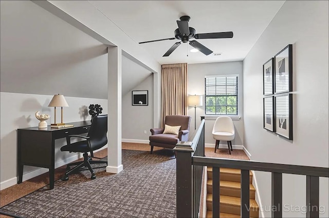 316 Lexington Dr, Mandeville, LA 70471 - office with carpet, ceiling fan, and lofted ceiling