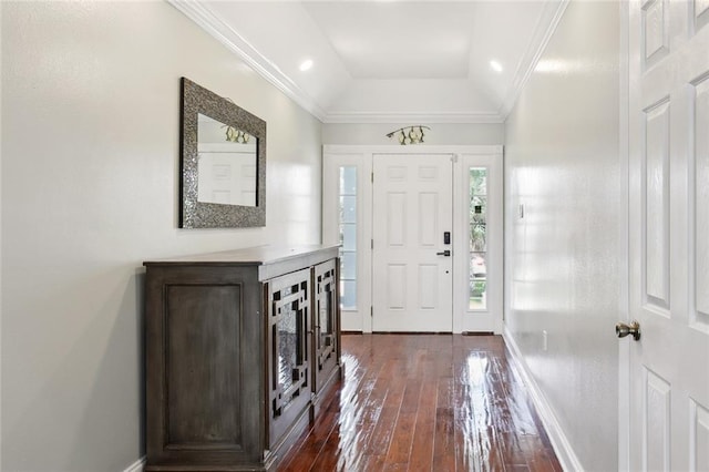 4435 Francecso Rd, New Orleans, LA 70129 - entryway featuring dark wood-type flooring, crown molding, and baseboards