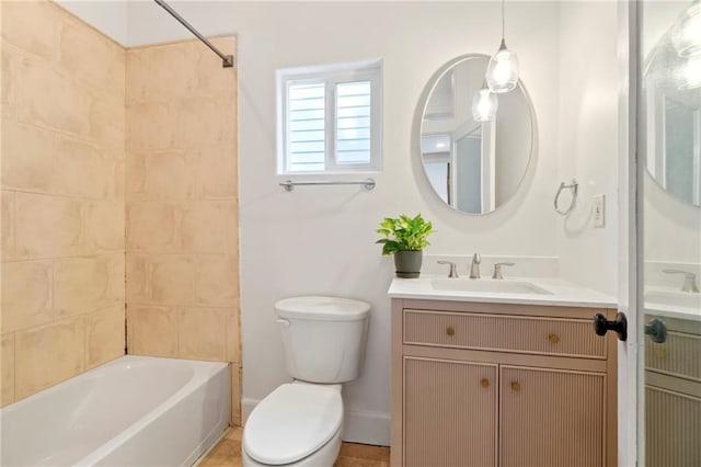 full bathroom featuring toilet, shower / tub combination, and vanity