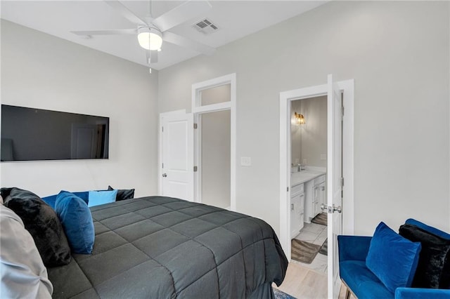 4228 Erato St, New Orleans, LA 70125 - bedroom with visible vents, ceiling fan, ensuite bathroom, and marble finish floor