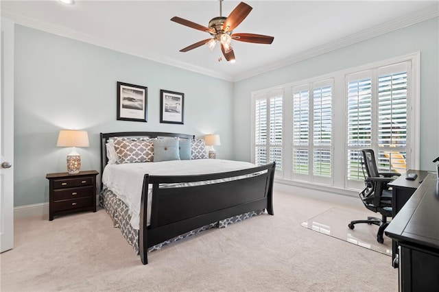 274 W Longview Ct, Madisonville, LA 70447 - carpeted bedroom with ornamental molding, baseboards, and a ceiling fan