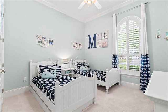 274 W Longview Ct, Madisonville, LA 70447 - carpeted bedroom with ceiling fan, ornamental molding, and baseboards