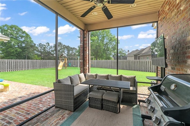 274 W Longview Ct, Madisonville, LA 70447 - sunroom featuring outdoor lounge area and a ceiling fan