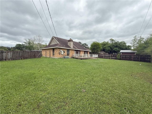 view of yard featuring a deck and a fenced backyard