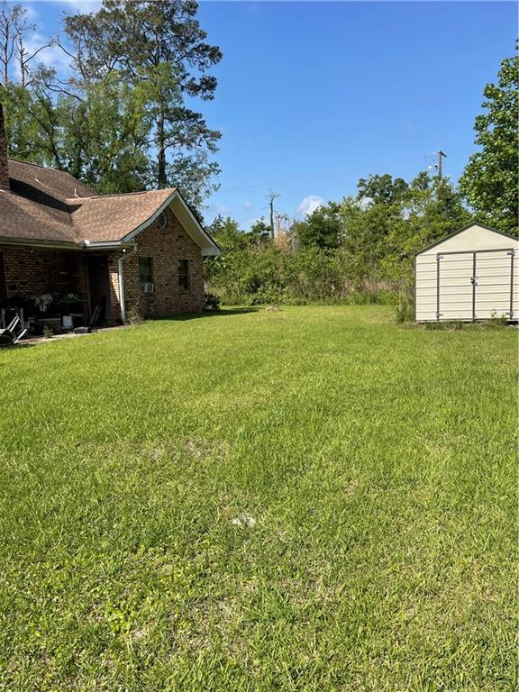 view of yard featuring a storage unit and an outbuilding