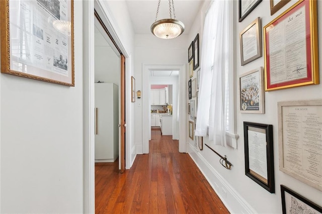 hallway featuring dark wood-style flooring