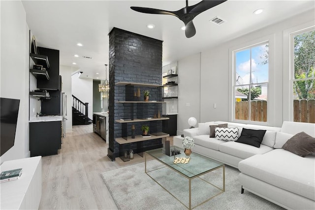 2613 Dauphine St, New Orleans, LA 70117 - living area featuring recessed lighting, a ceiling fan, light wood finished floors, and visible vents