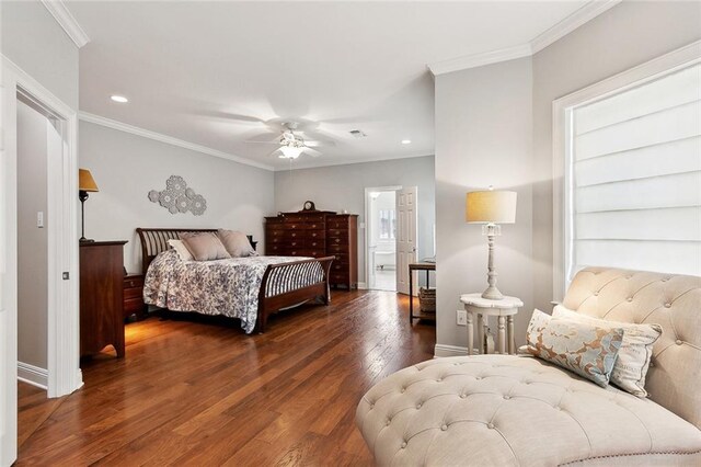 201 Laurel Ct, Luling, LA 70070 - bedroom with wood finished floors, crown molding, recessed lighting, and baseboards