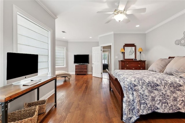 201 Laurel Ct, Luling, LA 70070 - bedroom with wood finished floors, crown molding, recessed lighting, and baseboards