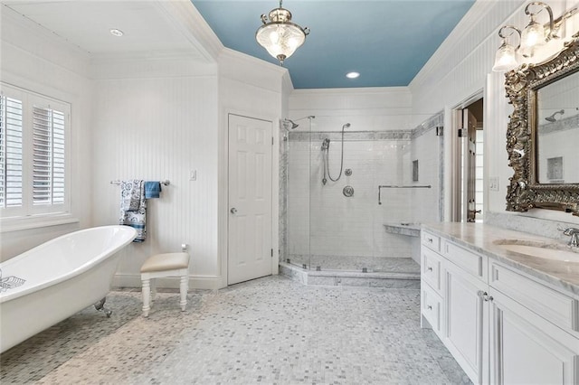 201 Laurel Ct, Luling, LA 70070 - full bathroom with crown molding, a shower stall, and vanity