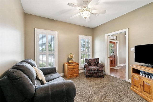201 Laurel Ct, Luling, LA 70070 - carpeted living room featuring baseboards, a wealth of natural light, and ceiling fan