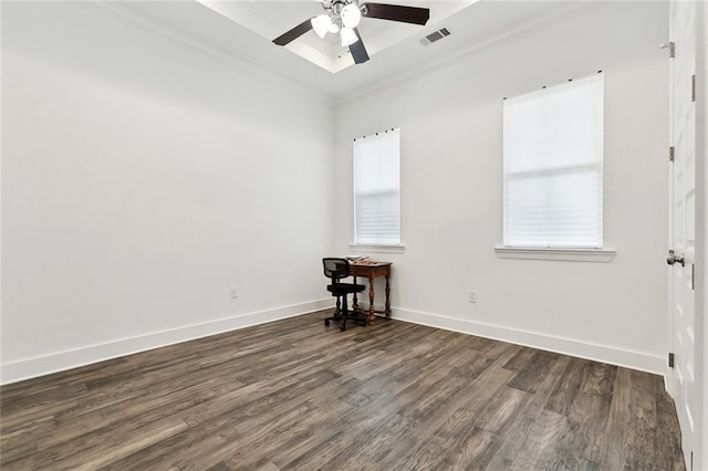 2321 Mehle St, Arabi, LA 70032 - empty room featuring crown molding, dark wood-style floors, visible vents, and plenty of natural light