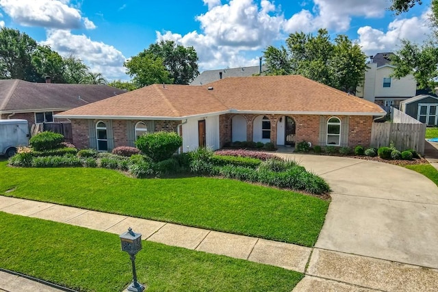 5 N Lafourche Ct, Kenner, LA 70065 - single story home with fence, roof with shingles, a front yard, and brick siding
