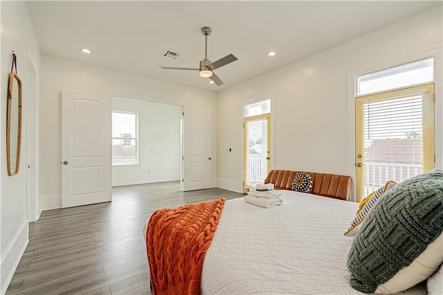 1379 Saint Anthony St, New Orleans, LA 70116 - bedroom featuring baseboards, recessed lighting, wood finished floors, and visible vents