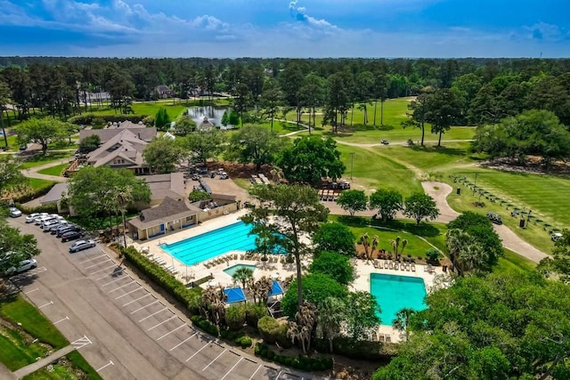 bird's eye view with golf course view