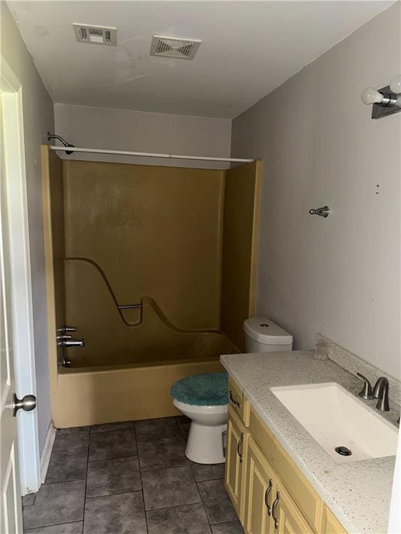 bathroom with shower / washtub combination, tile patterned flooring, toilet, and visible vents