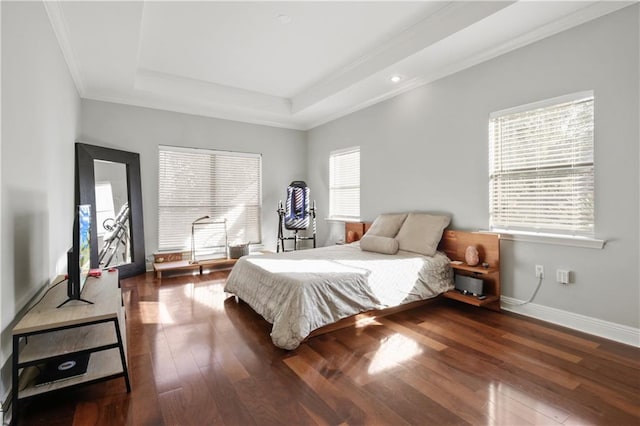 413 Dockside Dr, Slidell, LA 70461 - bedroom with dark wood finished floors, a tray ceiling, and multiple windows