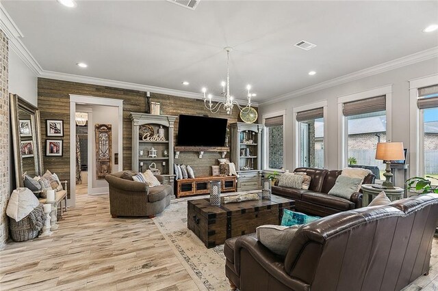 living room featuring visible vents, recessed lighting, and light wood-type flooring