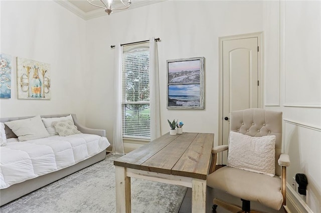 bedroom featuring crown molding and multiple windows