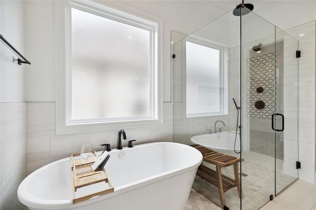 301 Cypress Lakes Dr, Slidell, LA 70458 - full bath with a freestanding bath, tile walls, and a shower stall
