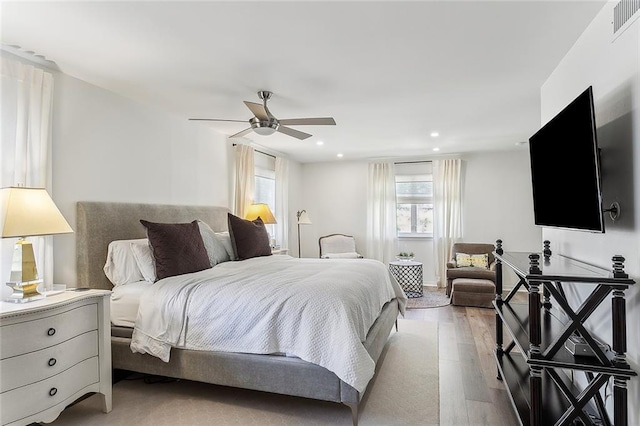 4524 Folse Dr, Metairie, LA 70006 - bedroom with recessed lighting, ceiling fan, light wood finished floors, and visible vents