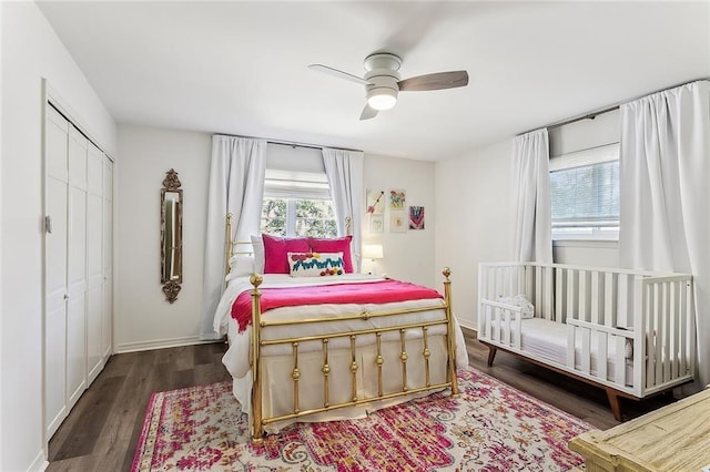 4524 Folse Dr, Metairie, LA 70006 - bedroom with baseboards, ceiling fan, wood finished floors, and a closet