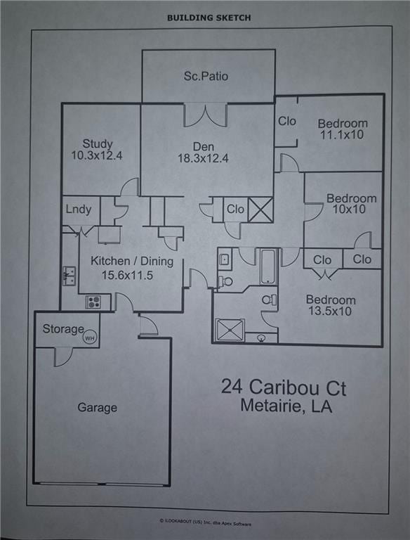 24 Caribou Ct, Metairie, LA 70003 - floor plan / room layout