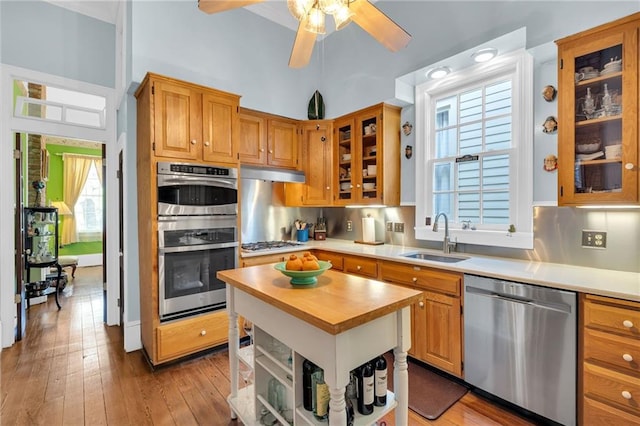 kitchen featuring a sink, appliances with stainless steel finishes, under cabinet range hood, and a wealth of natural light