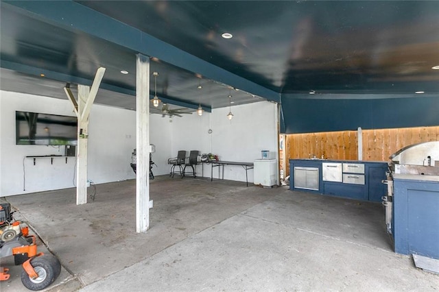 interior space featuring a ceiling fan