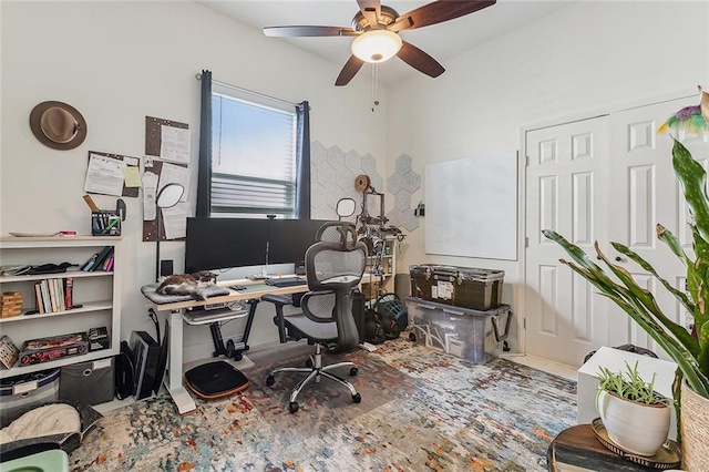 office featuring a ceiling fan