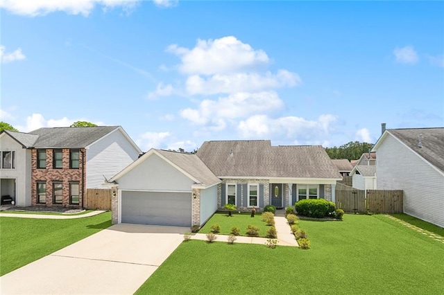 1734 Barrymore St, Slidell, LA 70461 - view of front of property with concrete driveway, fence, a front lawn, and a garage