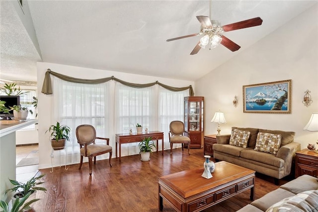 1734 Barrymore St, Slidell, LA 70461 - living area featuring a ceiling fan, vaulted ceiling, and wood finished floors