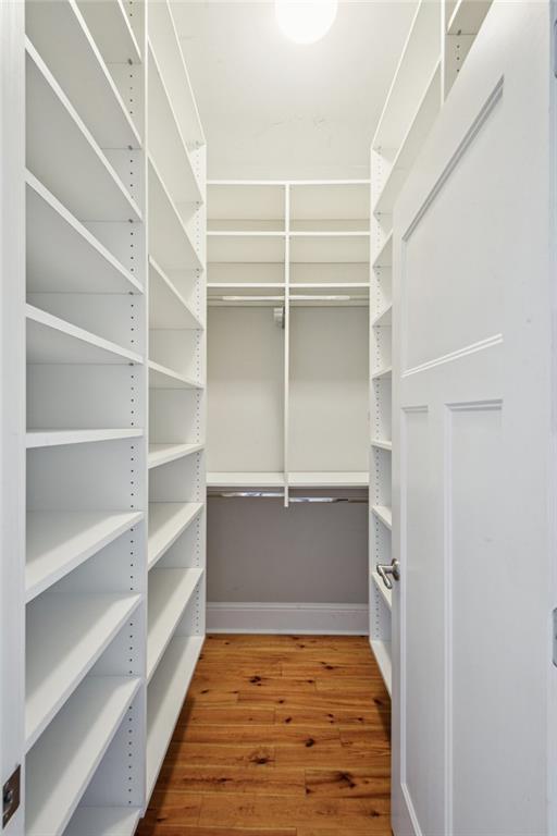 walk in closet featuring wood finished floors