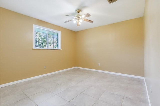 452 Maple Loop, La Place, LA 70068 - empty room featuring light tile patterned floors, baseboards, ceiling fan, and visible vents