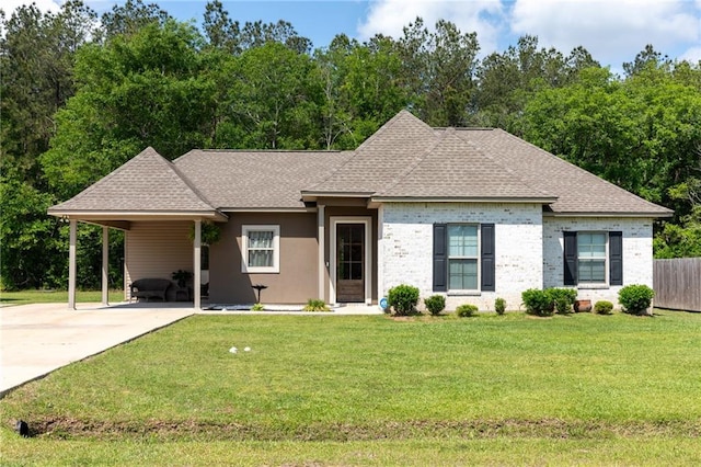 18203 Fox Hollow Loop, Hammond, LA 70401 - ranch-style house featuring roof with shingles, fence, a front lawn, an attached carport, and concrete driveway