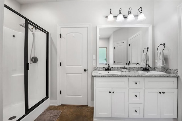 18203 Fox Hollow Loop, Hammond, LA 70401 - full bath featuring double vanity, a sink, and a stall shower