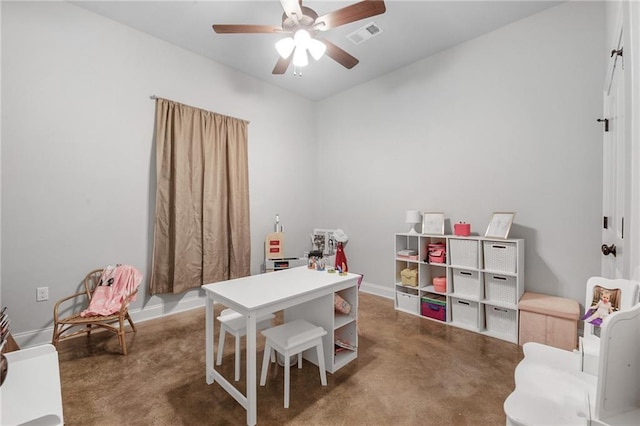 18203 Fox Hollow Loop, Hammond, LA 70401 - rec room with baseboards, ceiling fan, carpet, and visible vents
