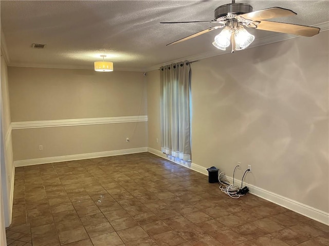 3837 Coventry St, Slidell, LA 70458 - unfurnished room featuring a textured ceiling, ceiling fan, and ornamental molding